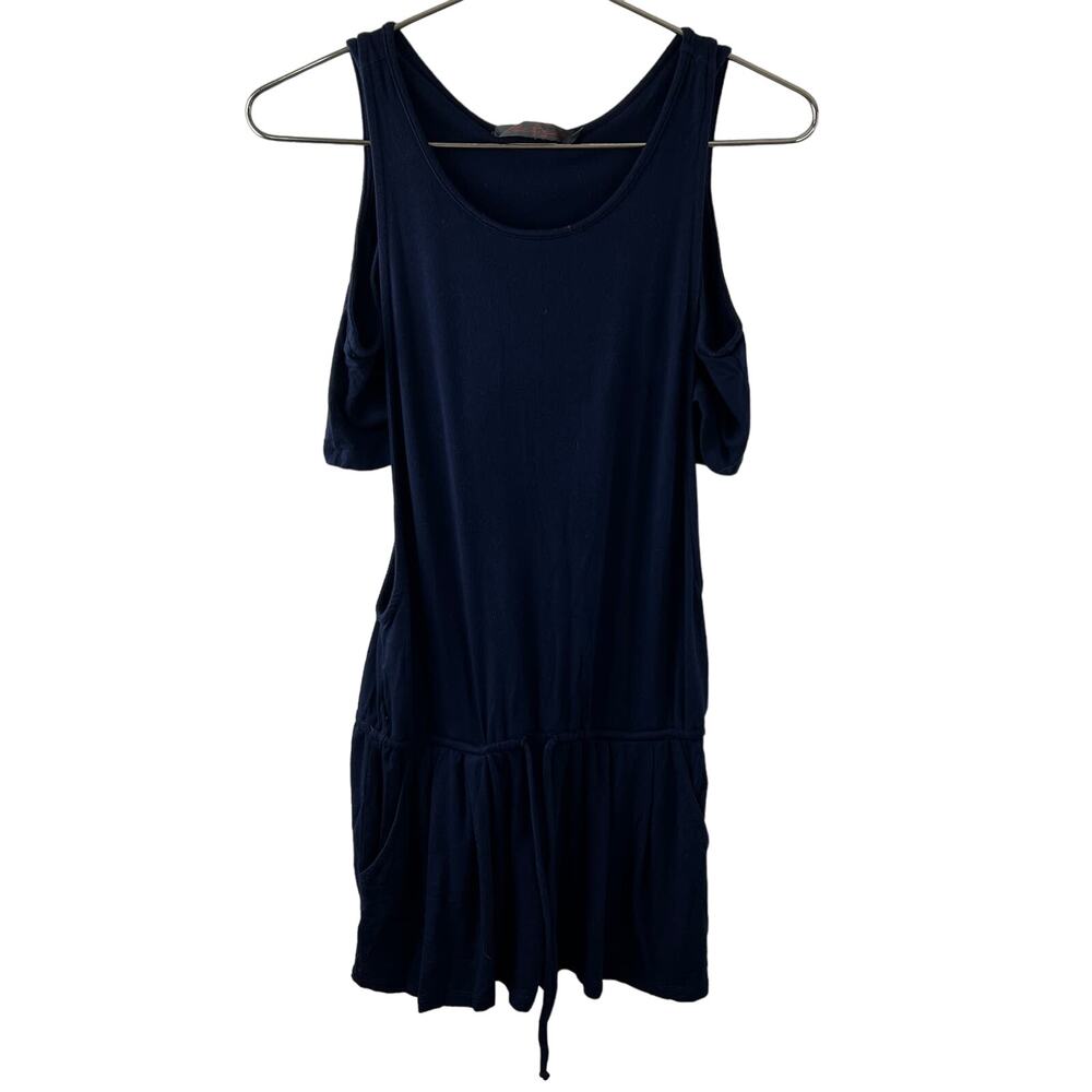 FEEL THE PIECE by TERRE JACOBS Navy Blue Short Sleeve Cold Shoulder Romper XS/S